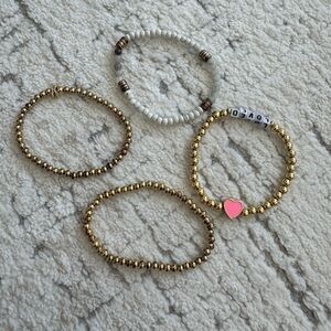 Baublebar Set of 4 Gold Beaded Rhinestone “K” Monogram & Heart Loved Bracelets